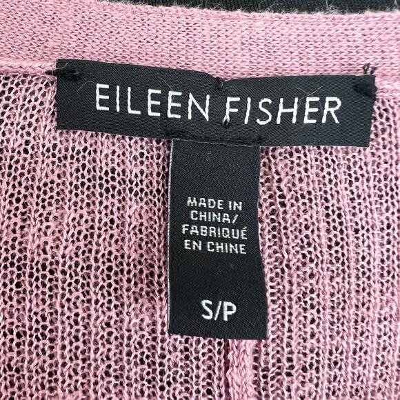 Eileen Fisher Dusty Pink Ribbed Knit Organic Linen Lyocell Open Front Cardigan S - Picture 5 of 7